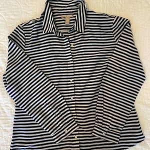 Banana Republic Womens’ Silk White and Navy Striped Blouse, Sz L
